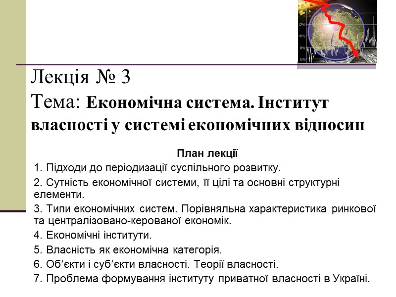 Лекція № 3 Тема: Економічна система. Інститут власності у системі економічних відносин План лекції
